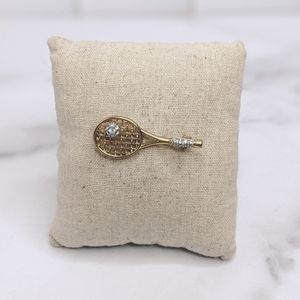 Vintage gold & rhinestone tennis racket brooch